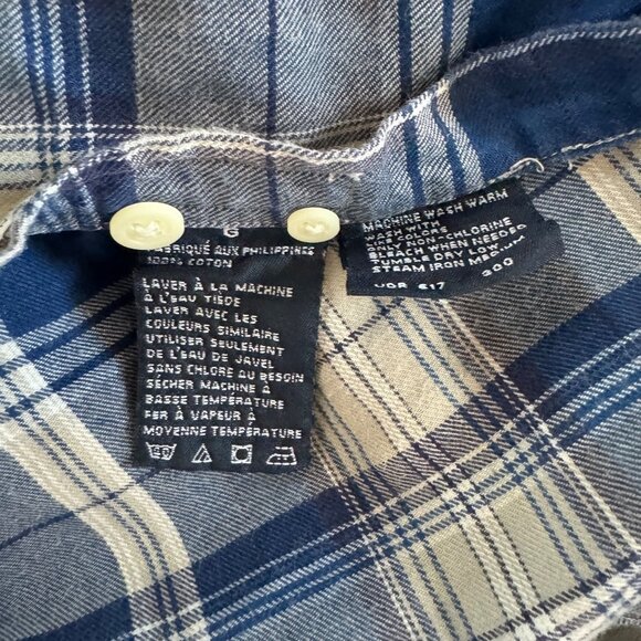 Nautica Blue & White Plaid Long Sleeve Cotton Flannel Shirt Large - Picture 7 of 8